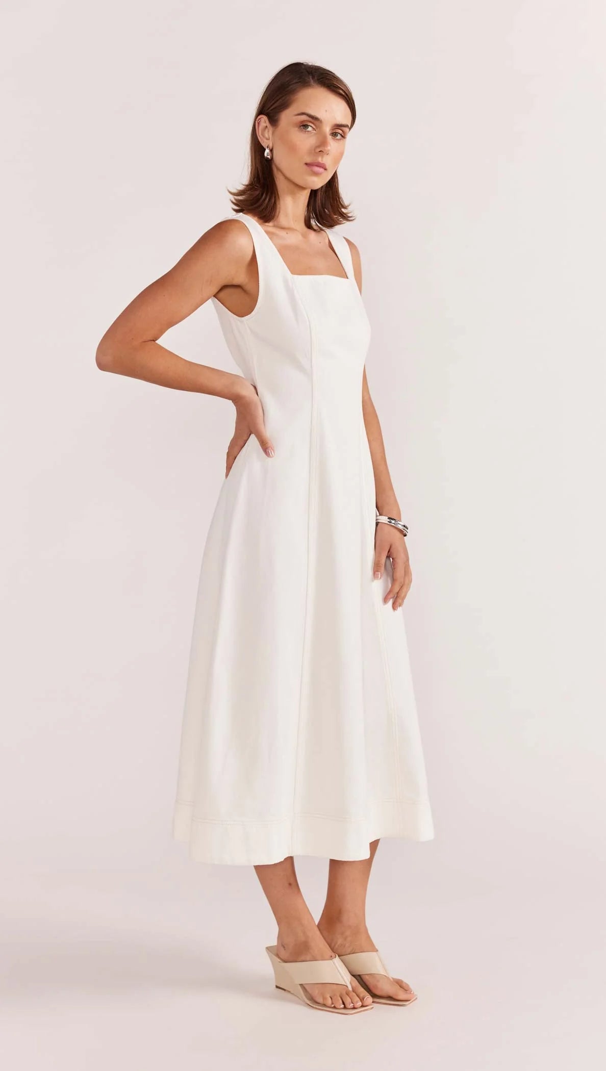 Innes Denim Midi Dress in Cream