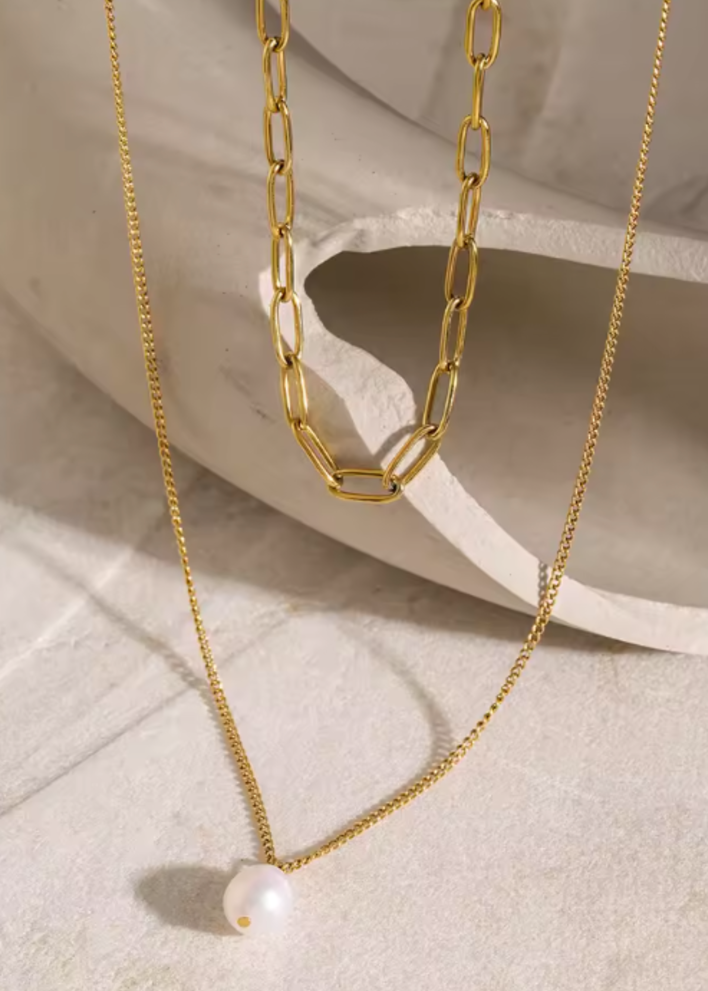 The Double Chain Pearl Necklace