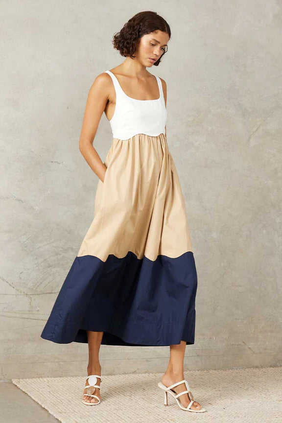Formation Sundress In White Sand & Navy