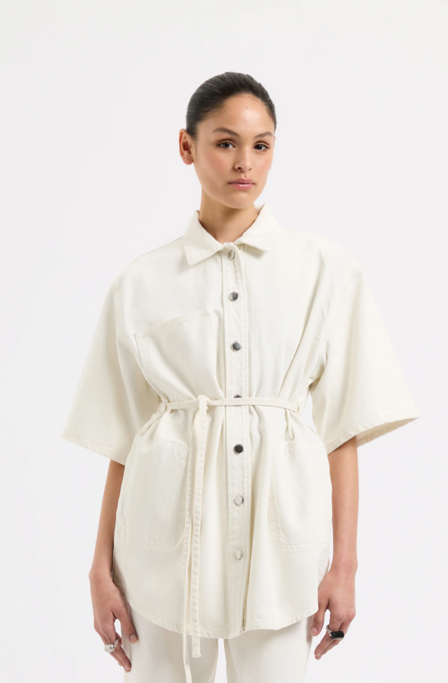 Organic Denim Shacket in Ecru