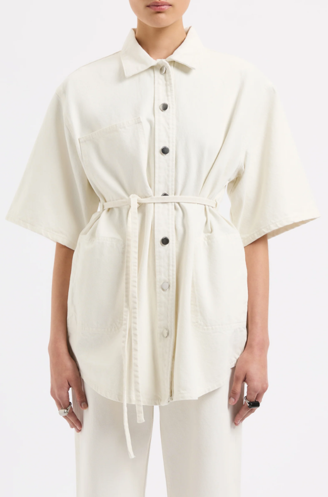 Organic Denim Shacket in Ecru