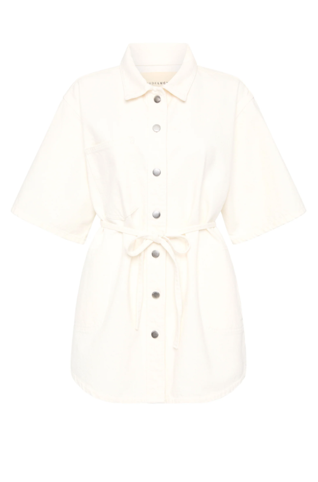 Organic Denim Shacket in Ecru