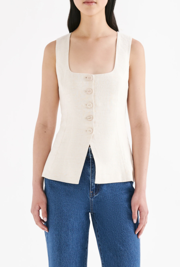 Clio Linen Vest in Natural