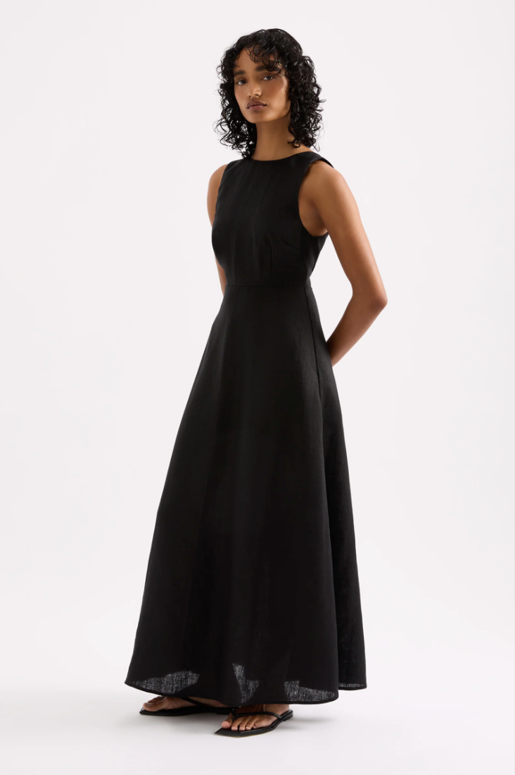 Gael Linen Maxi Dress in Black