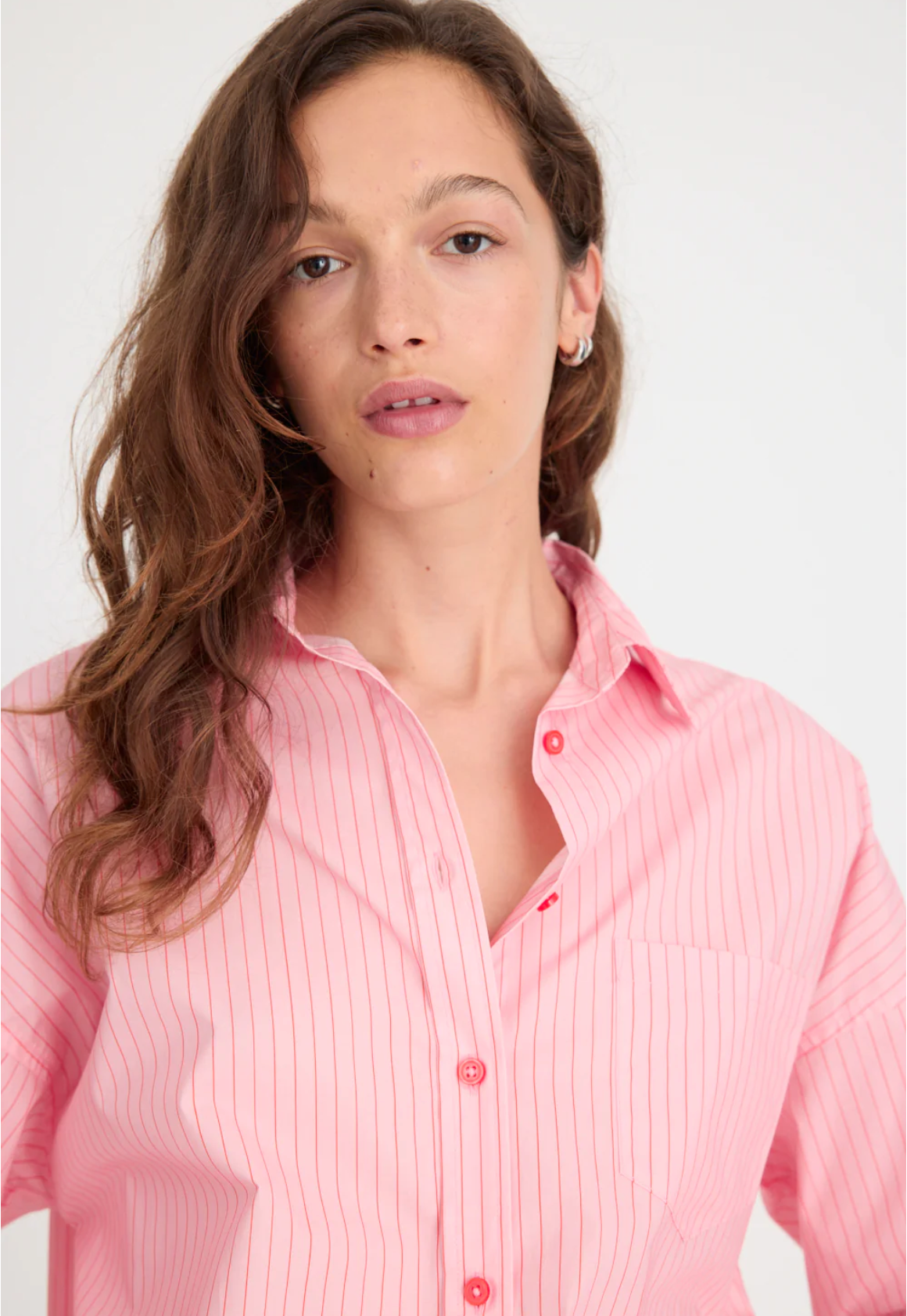 The Chiara Shirt Pinstripe in Pink & Spicy Orange