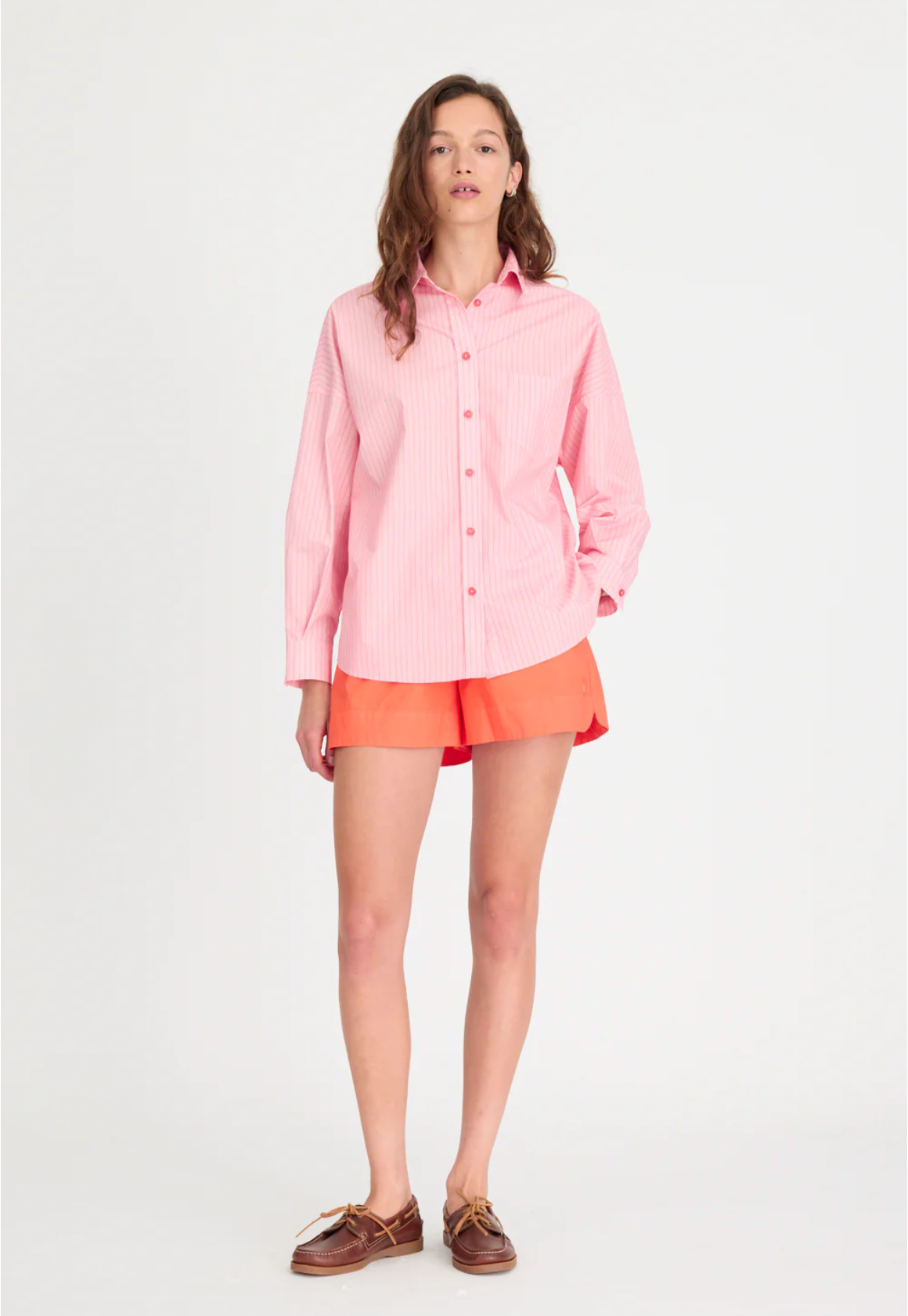 The Chiara Shirt Pinstripe in Pink & Spicy Orange