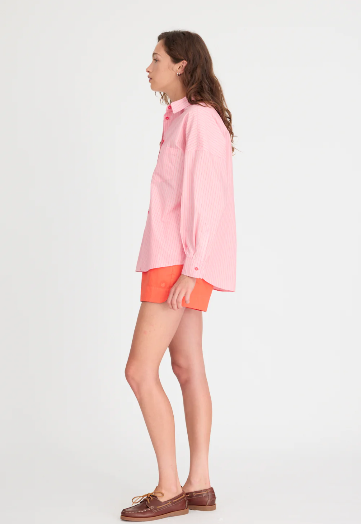The Chiara Shirt Pinstripe in Pink & Spicy Orange