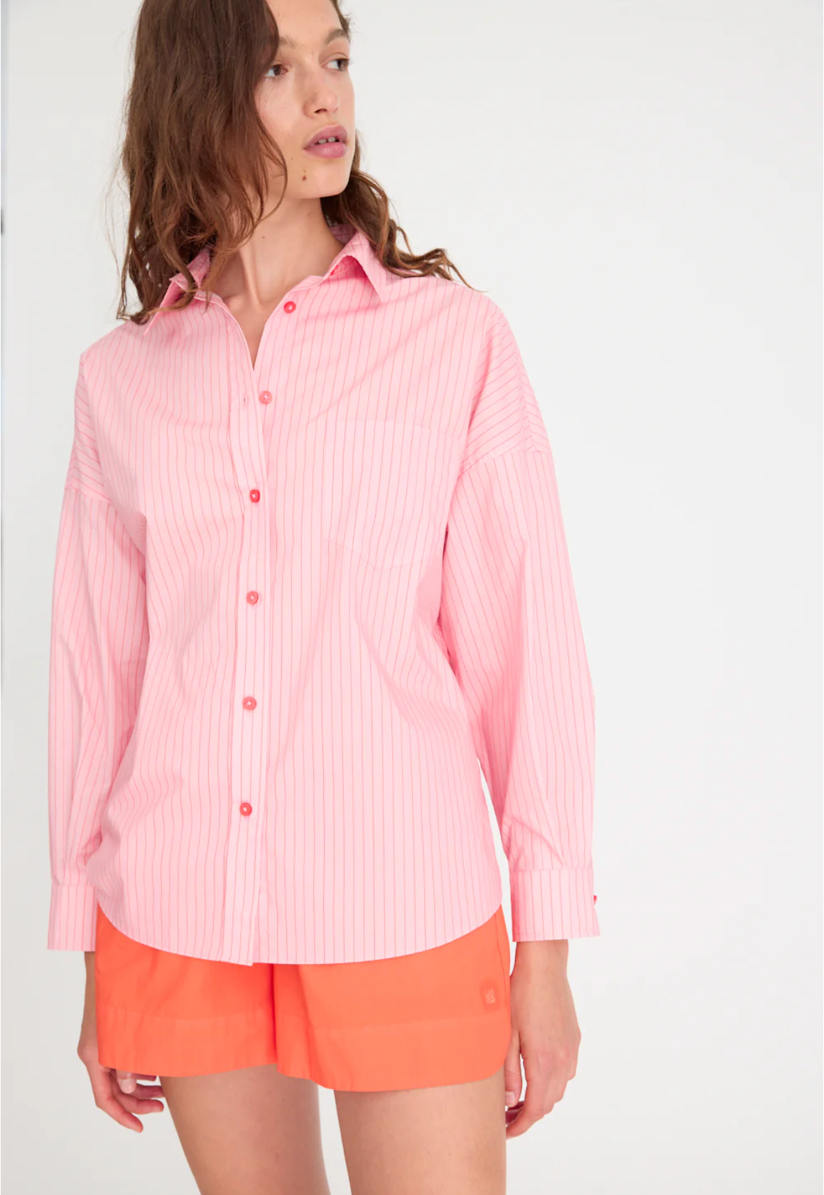 The Chiara Shirt Pinstripe in Pink & Spicy Orange