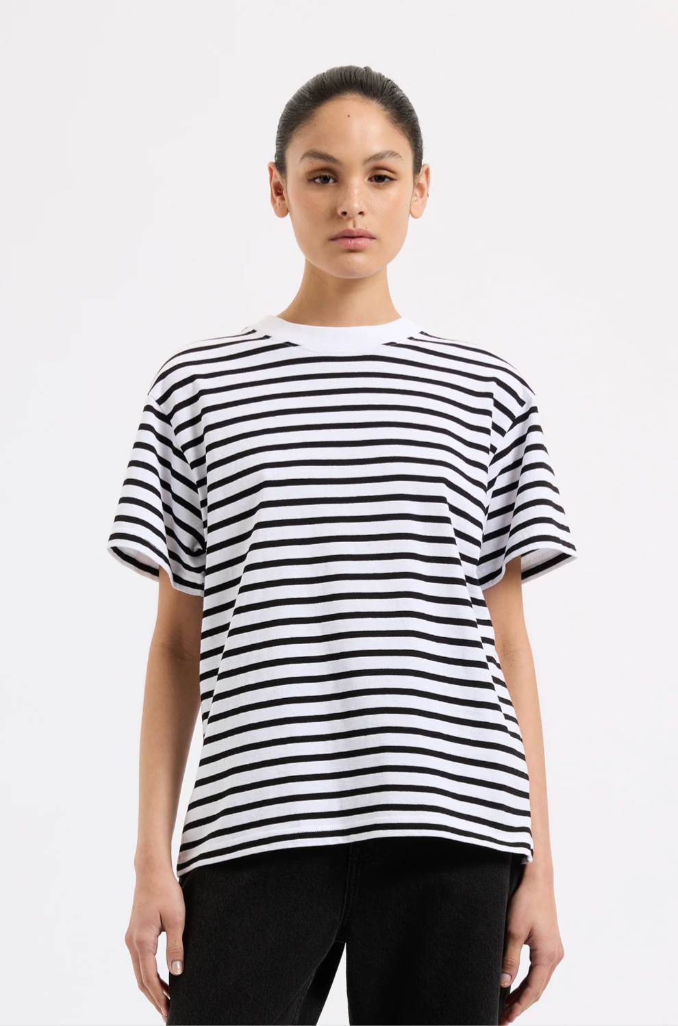 Organic Stripe Boyfriend Tee in Black Stripe