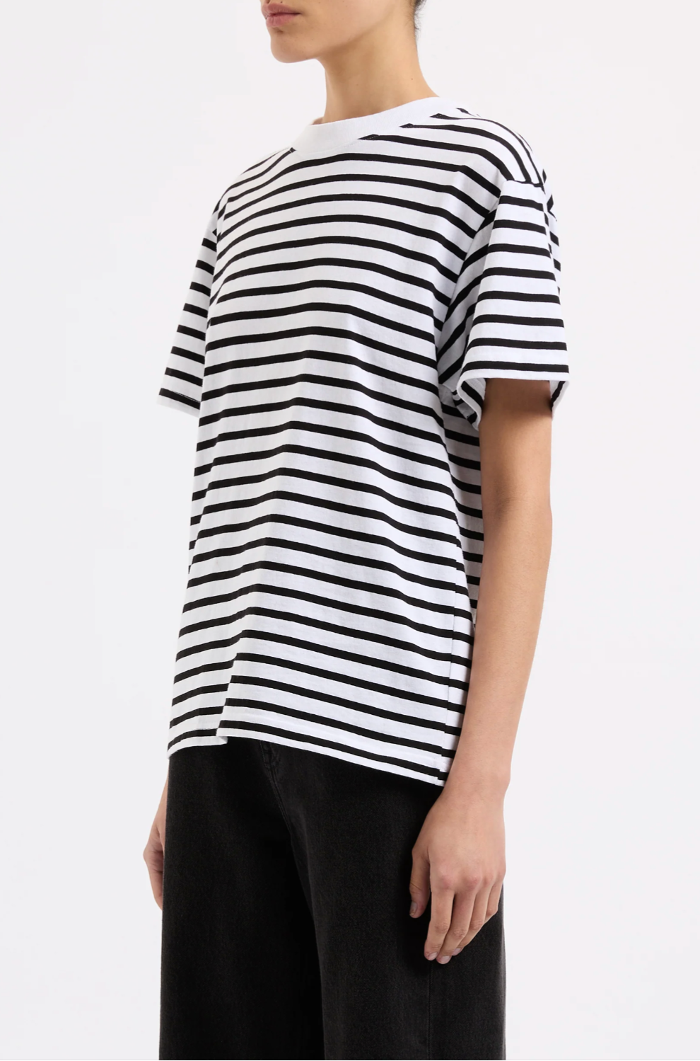 Organic Stripe Boyfriend Tee in Black Stripe