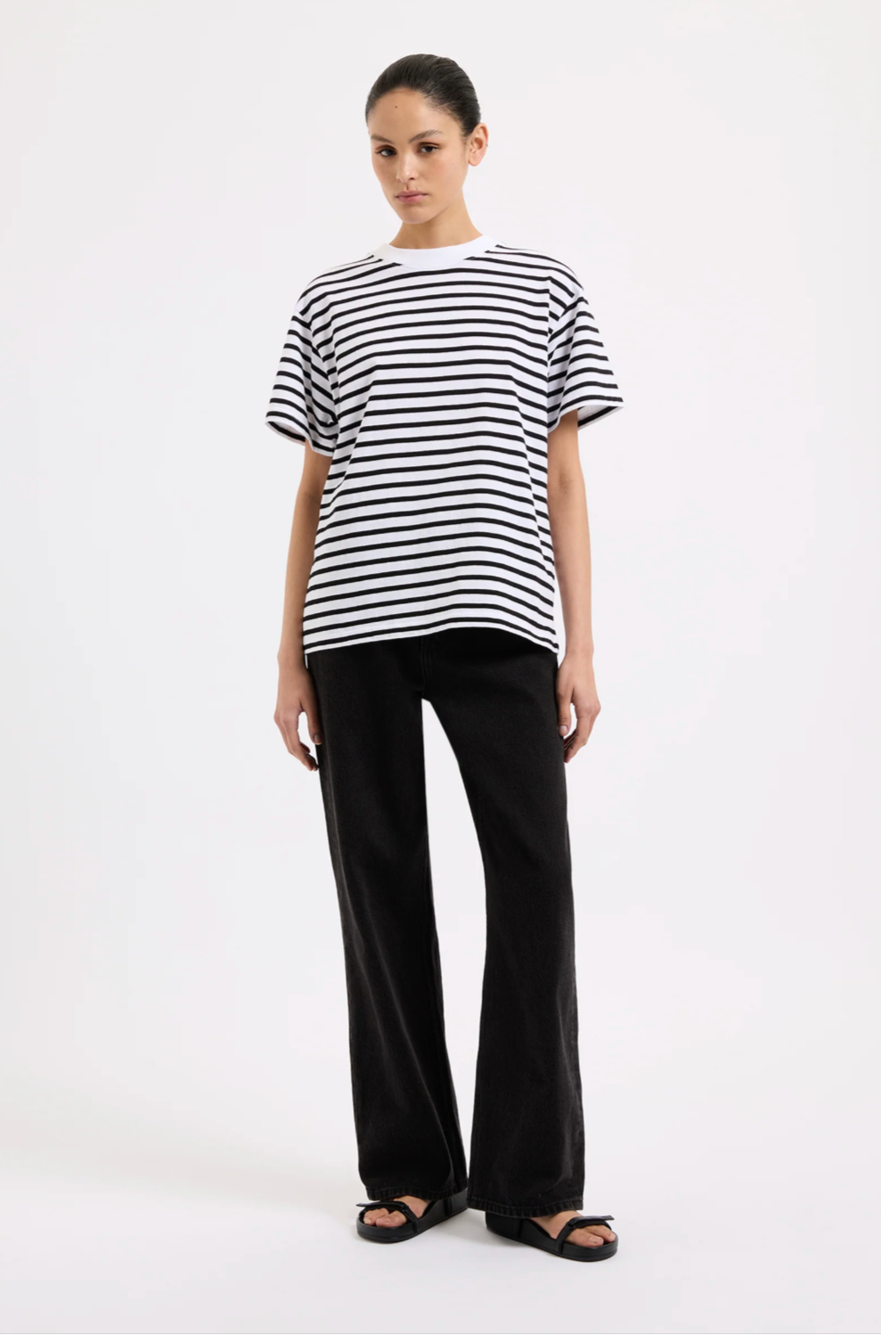 Organic Stripe Boyfriend Tee in Black Stripe