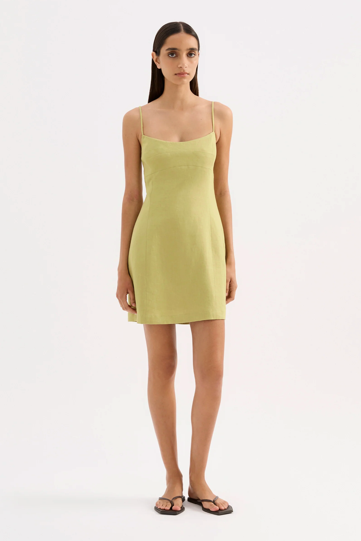 Carmela Linen Mini Dress in Kiwi