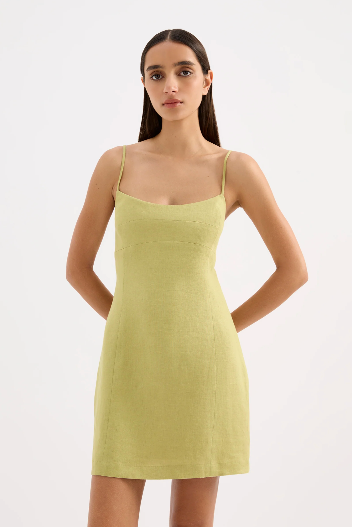 Carmela Linen Mini Dress in Kiwi
