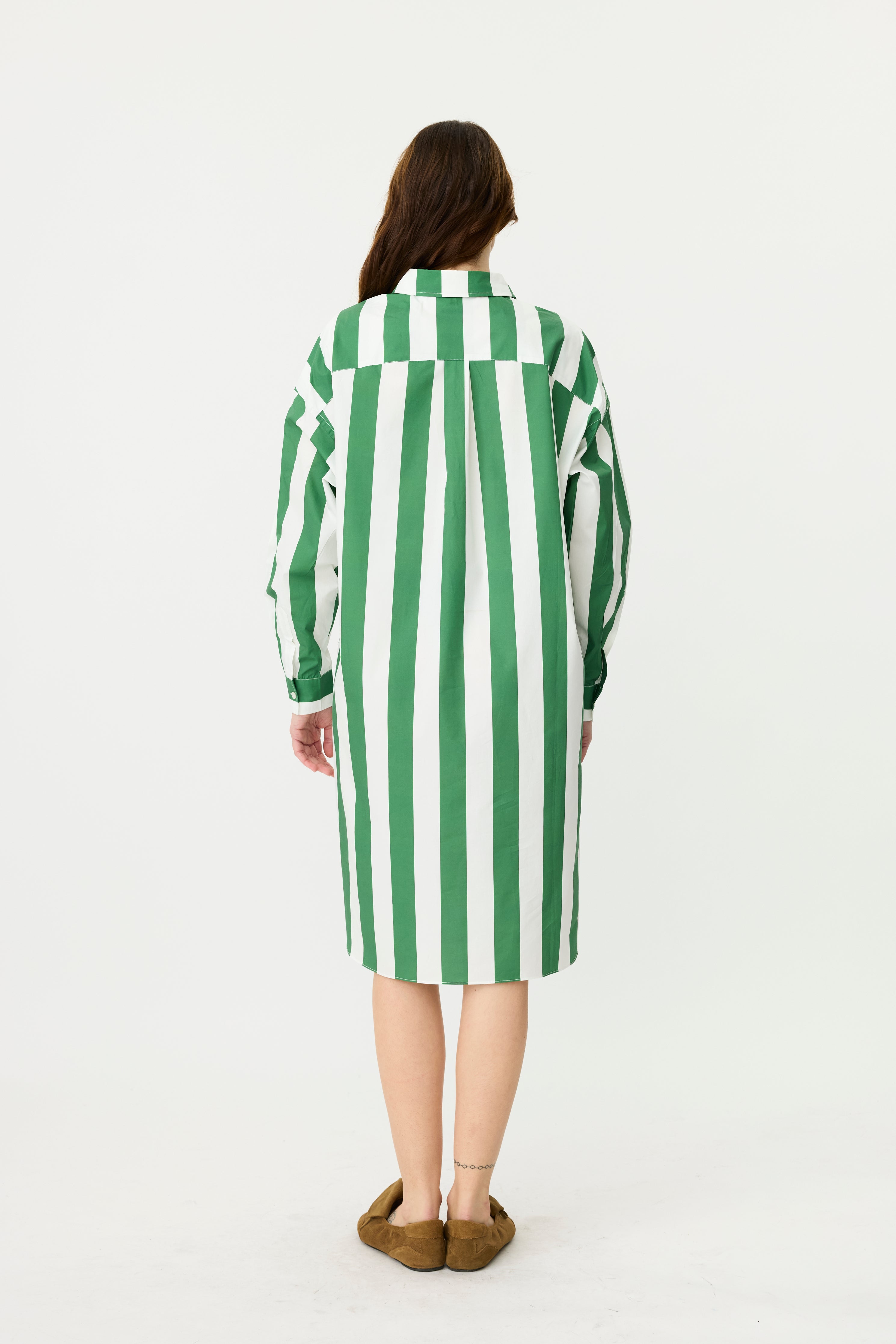 Chiara Midi Dress in Forest & White Stripe