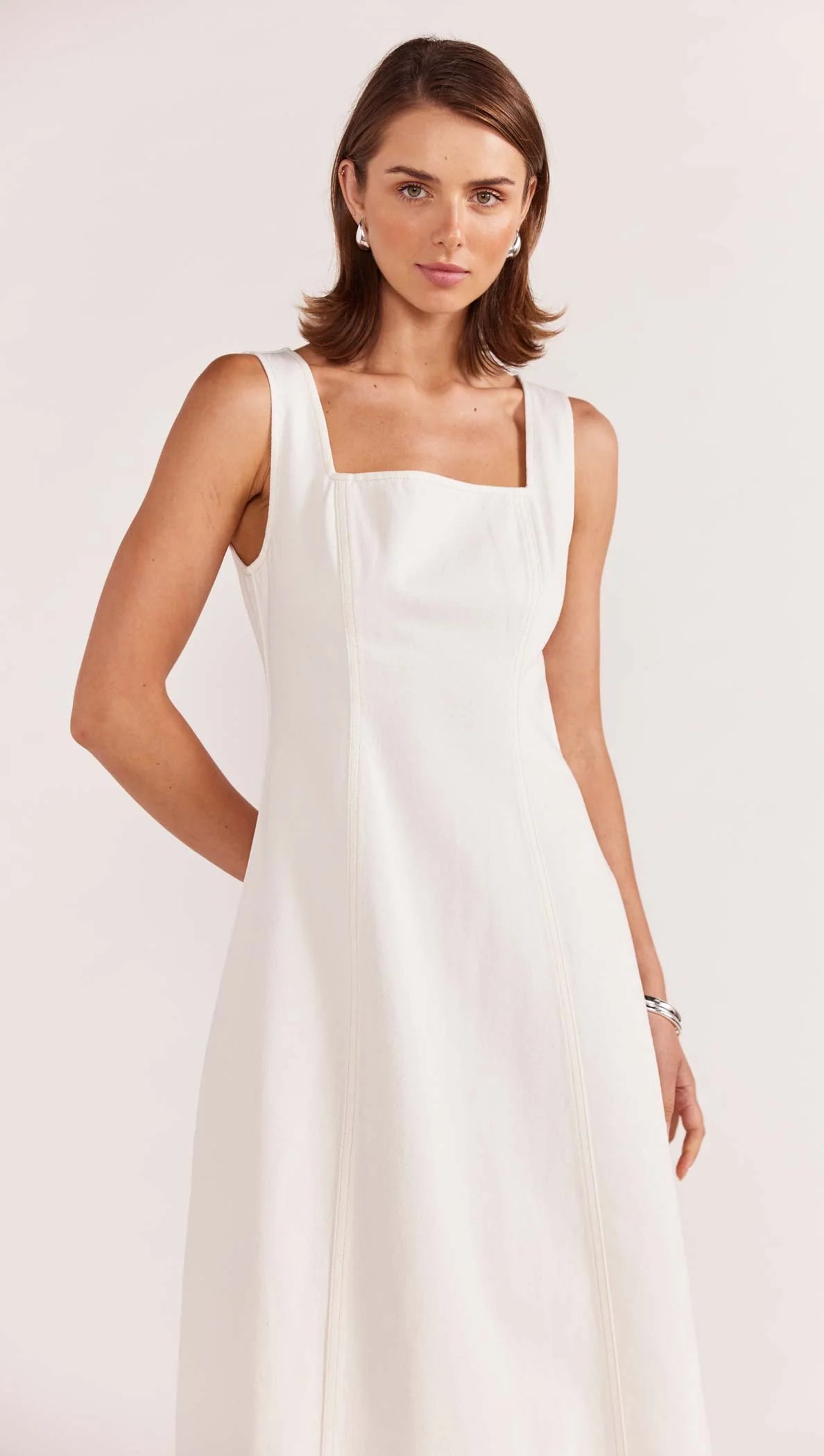 Innes Denim Midi Dress in Cream