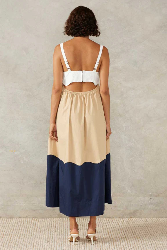 Formation Sundress In White Sand & Navy