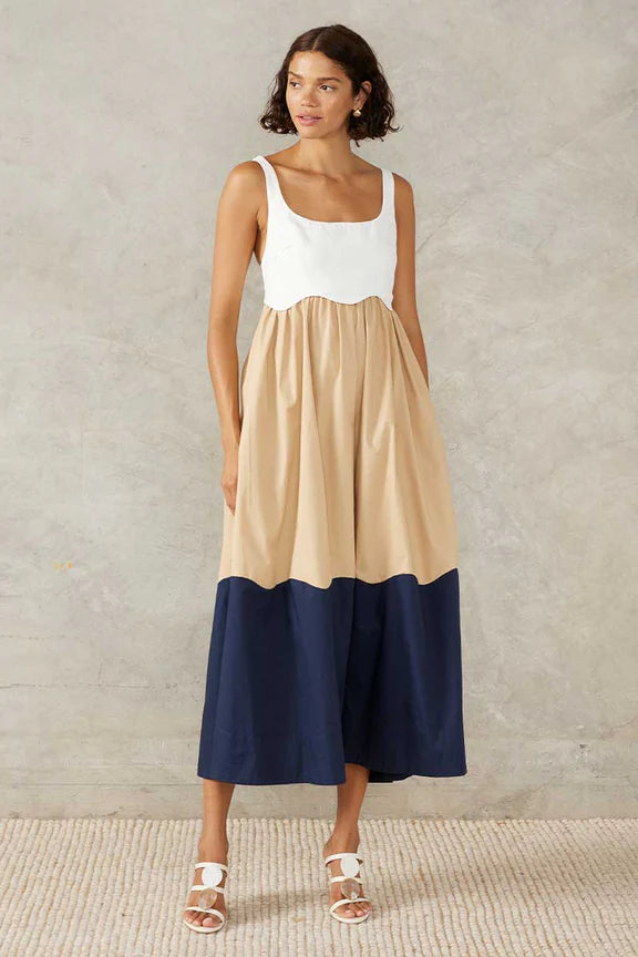 Formation Sundress In White Sand & Navy