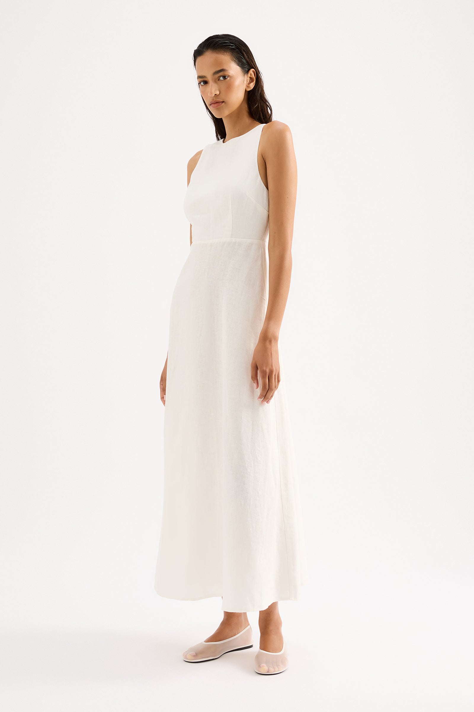Gael Linen Maxi Dress in White