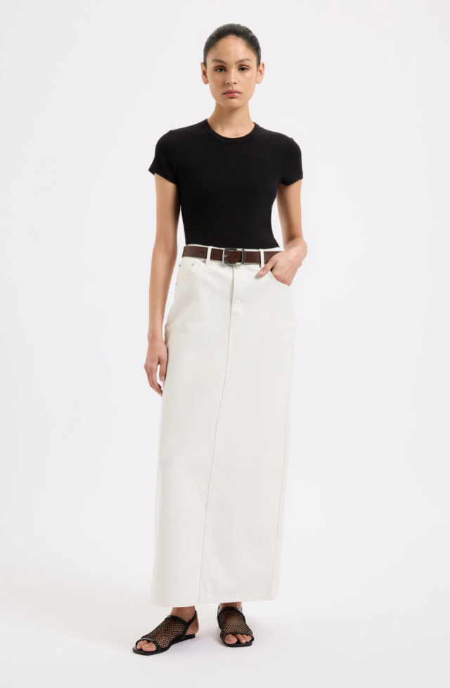 Organic Denim Maxi Skirt in Ecru