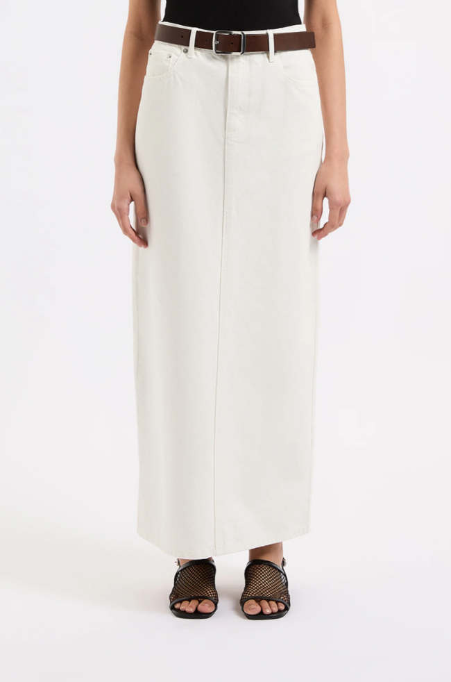 Organic Denim Maxi Skirt in Ecru