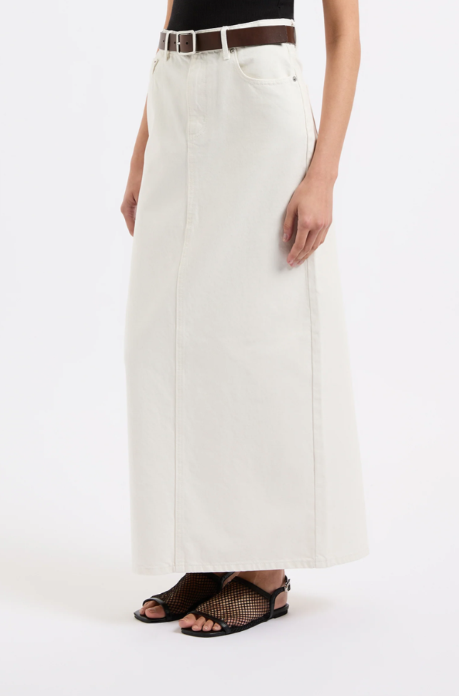Organic Denim Maxi Skirt in Ecru