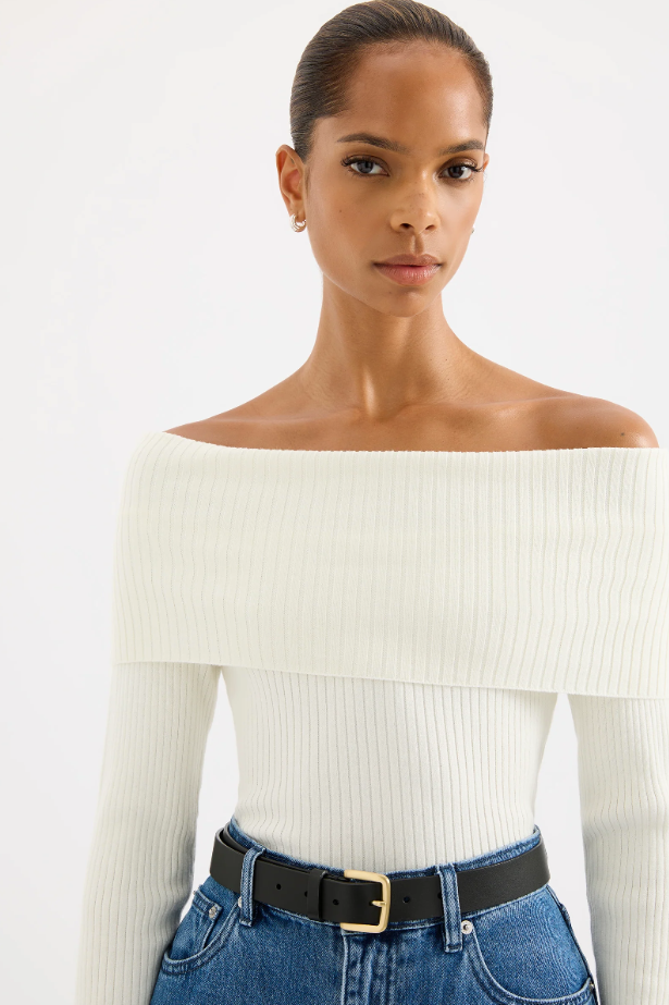 Krishna Off Shoulder Knit in Salt