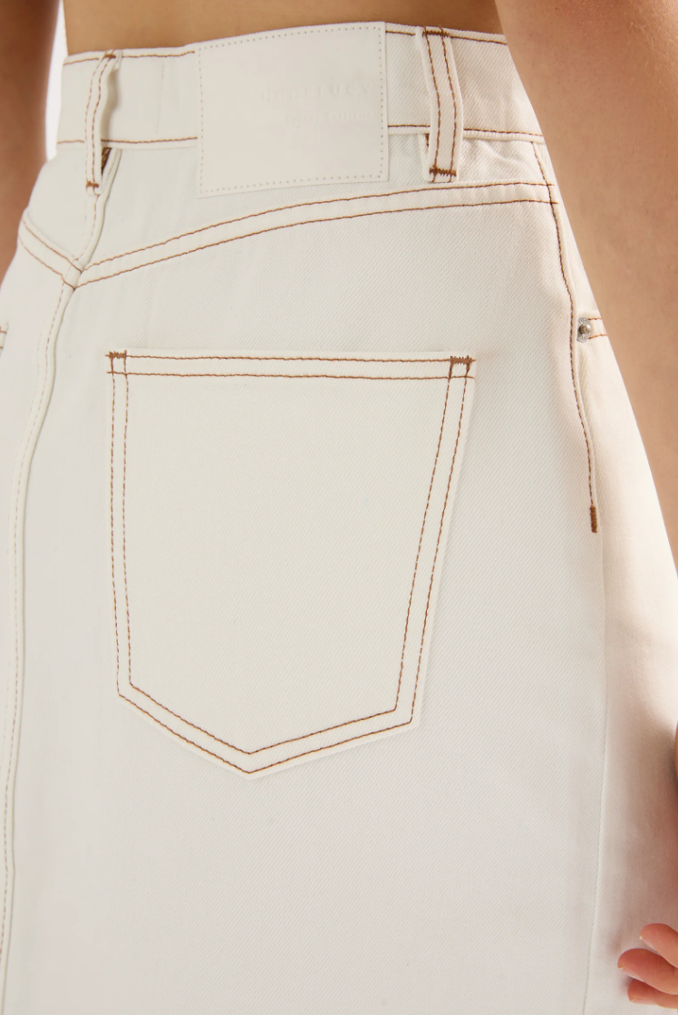 Sia Denim Maxi Skirt in Salt
