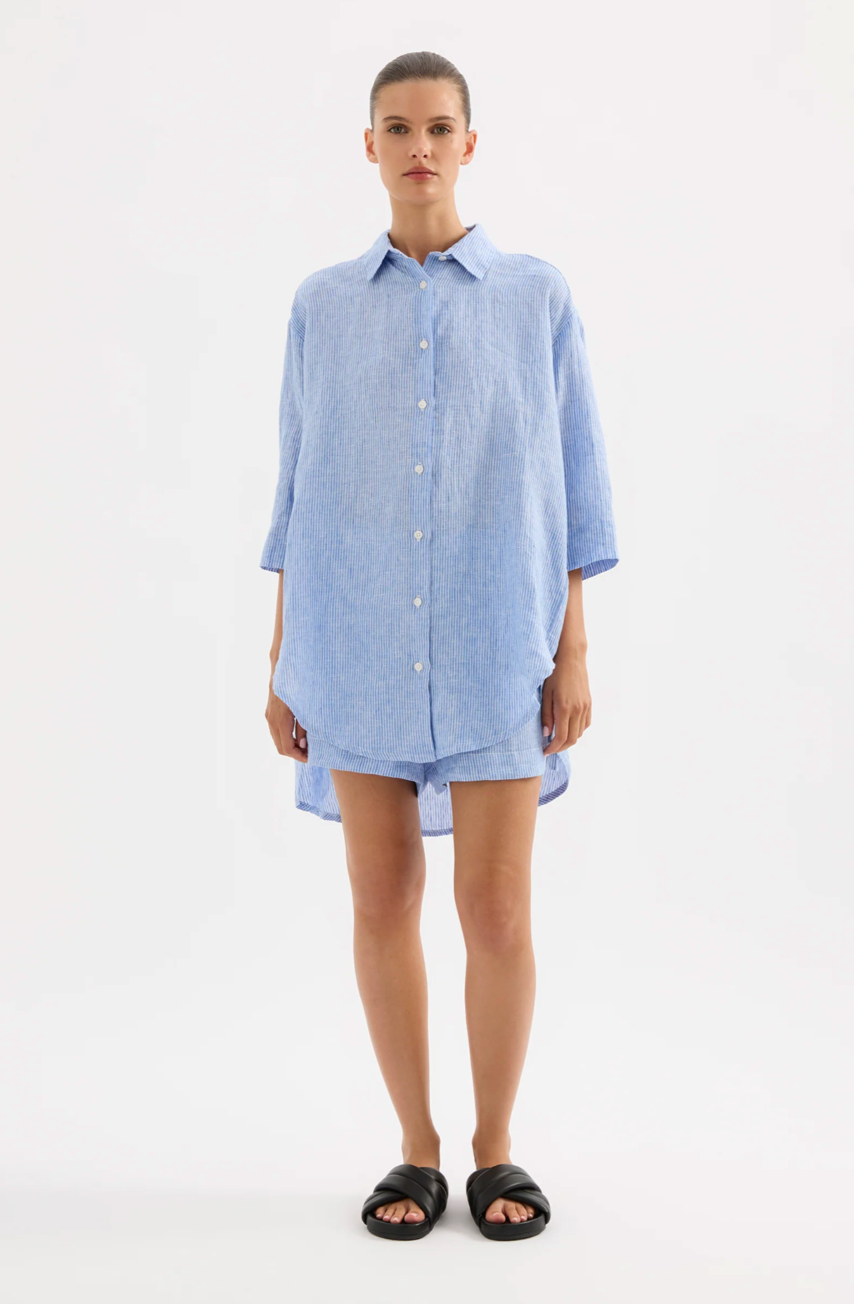 Lounge Stripe Linen Long Shirt