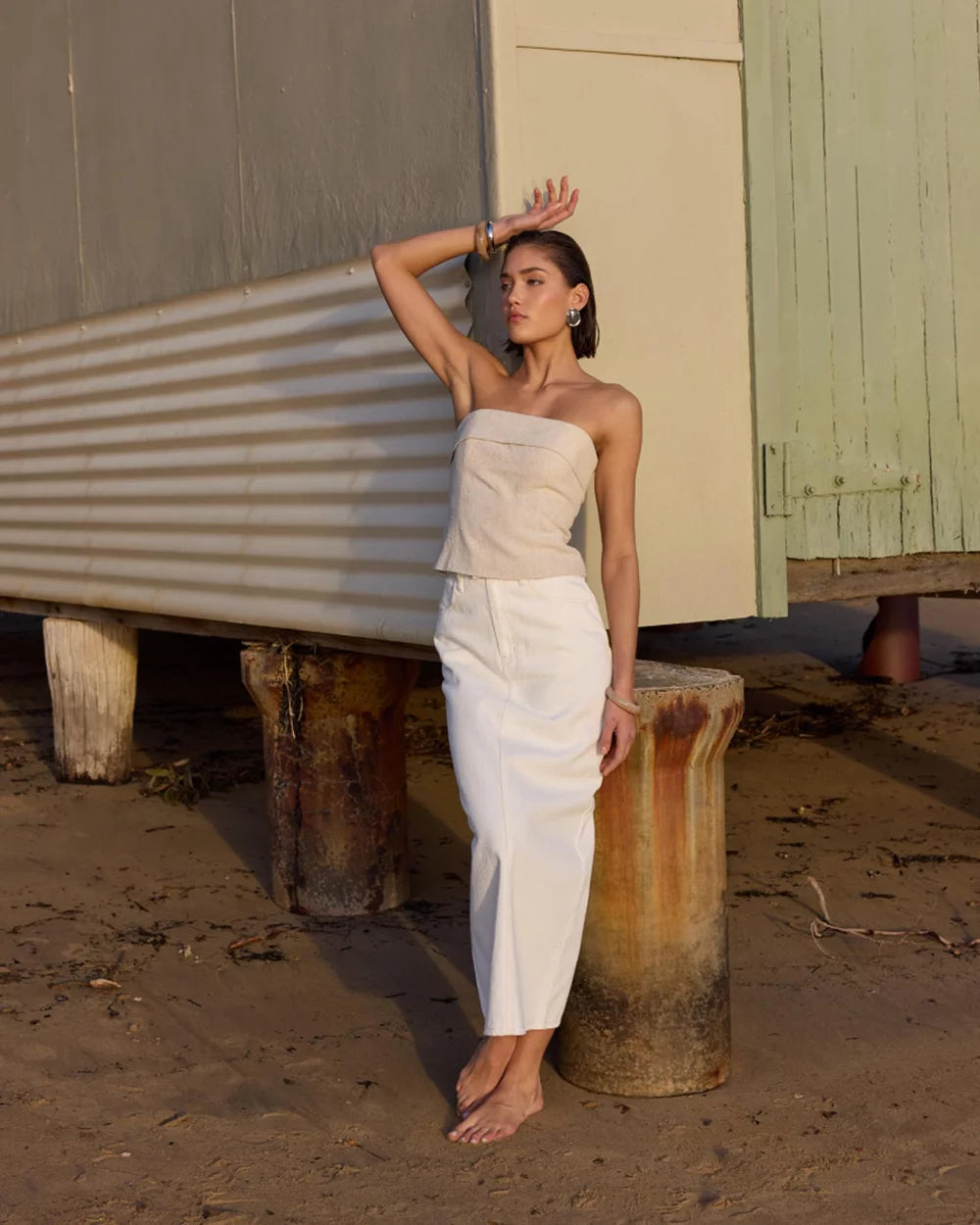 Innes Denim Midi Skirt in Cream