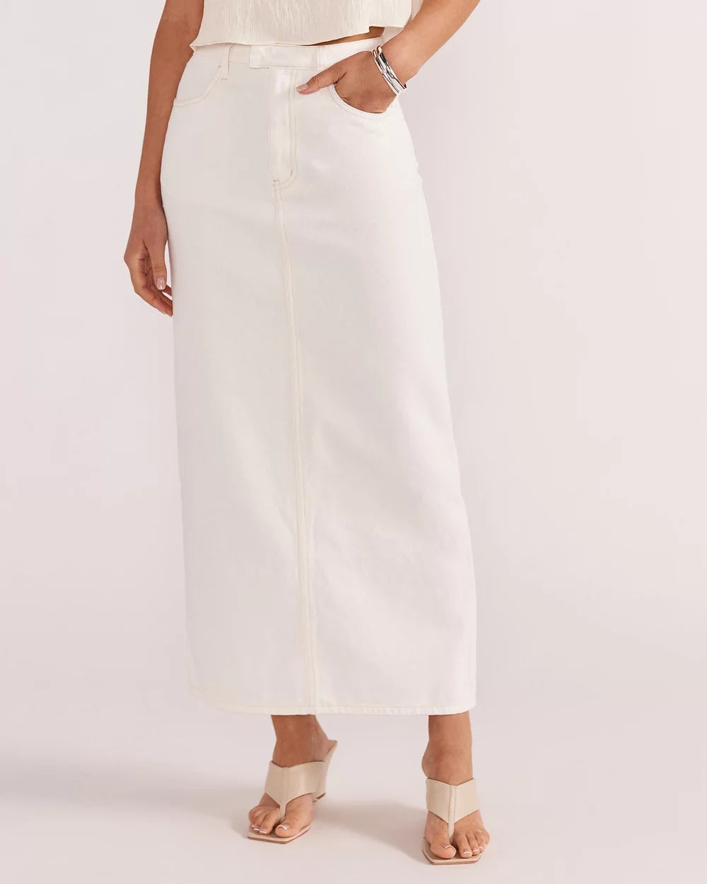 Innes Denim Midi Skirt in Cream