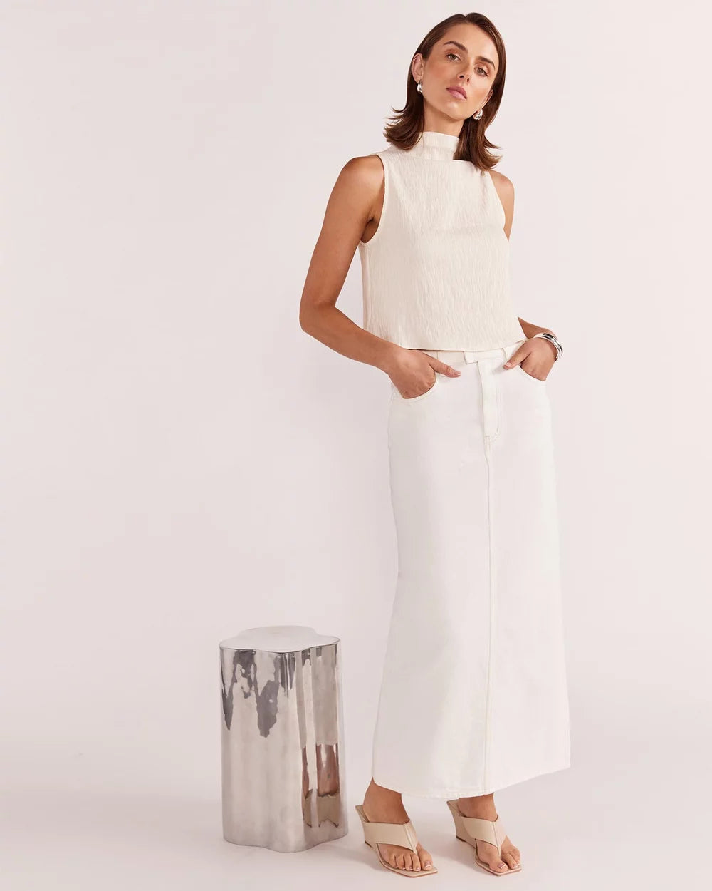Innes Denim Midi Skirt in Cream