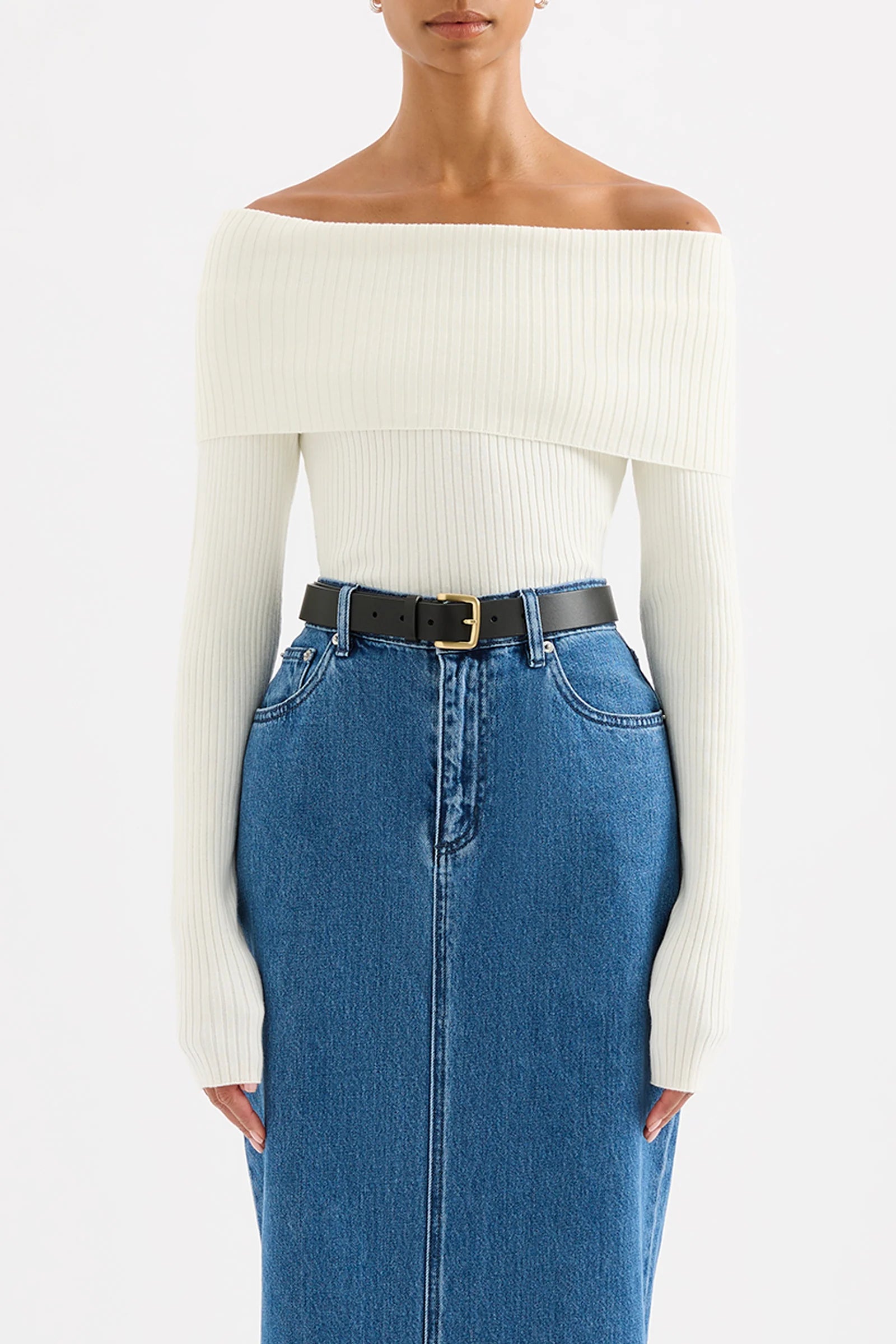 Krishna Off Shoulder Knit in Salt